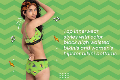 Top innerwear styles with color block high waisted bikinis and women's hipster bikini bottoms