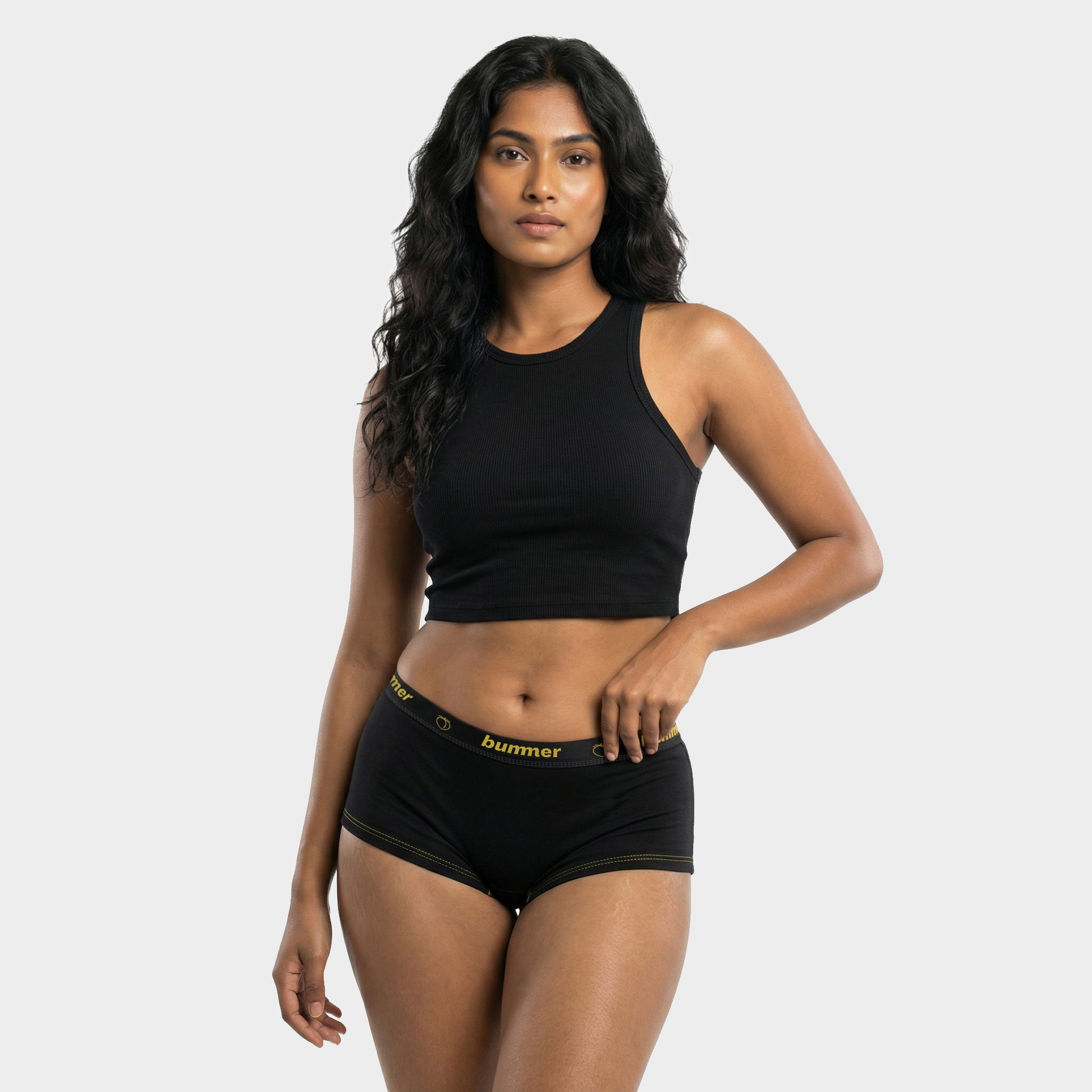 Cotton Stretch Boy Shorts - Noir