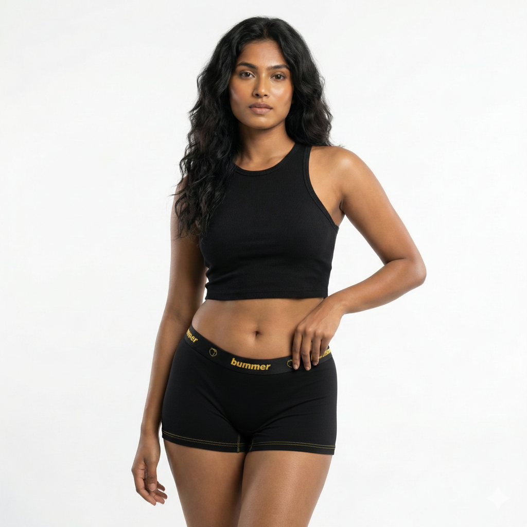 Cotton Stretch Boy Shorts - Noir