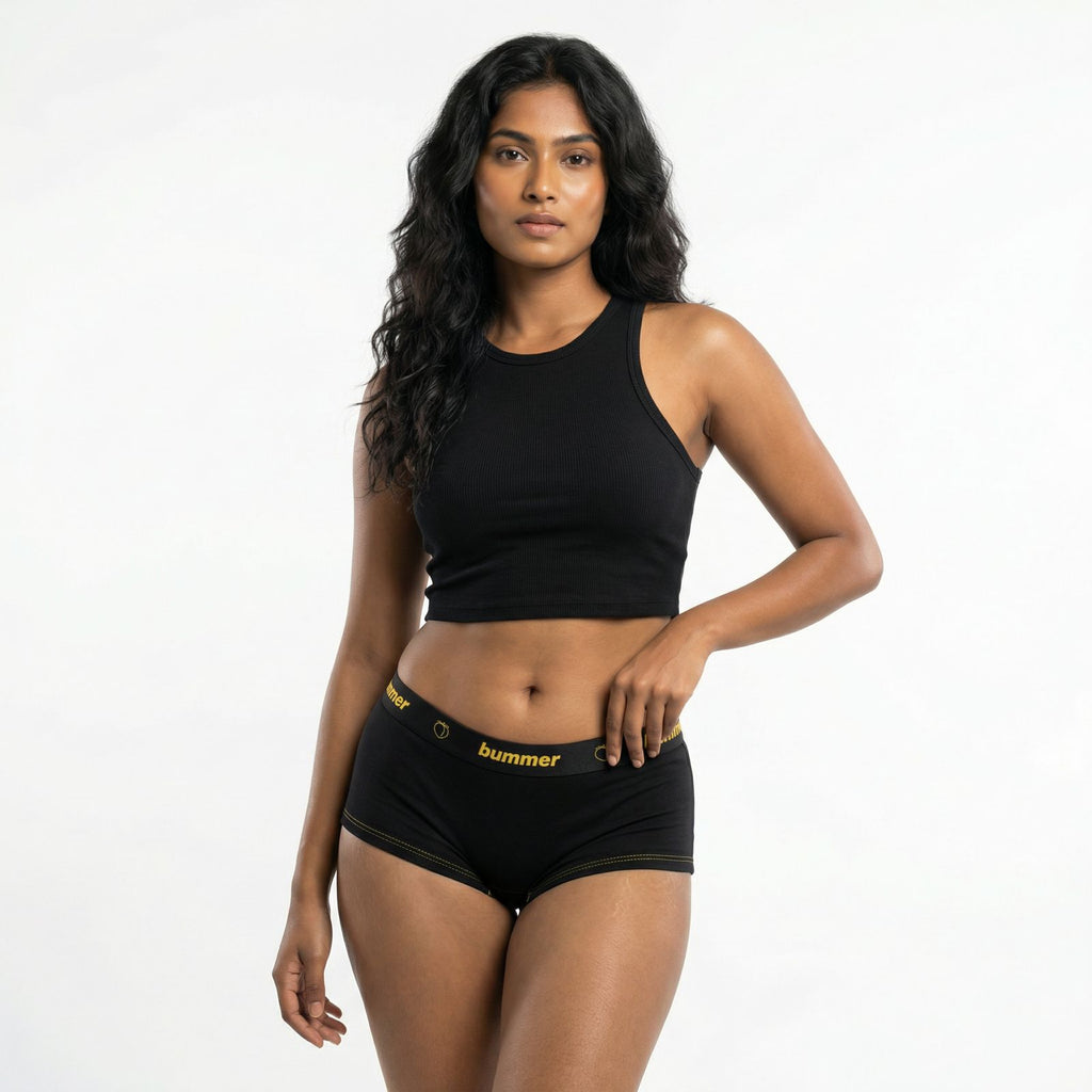 Cotton Stretch Boy Shorts - Noir